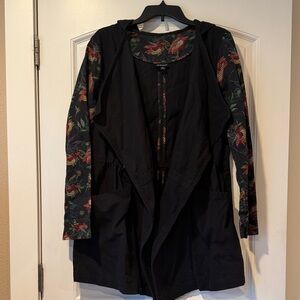 LuLaRoe Black Cotton Jacket with Floral Sleeves XL